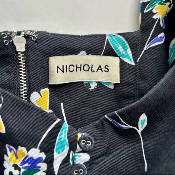 Nicholas Lydia Dress Black Floral Puff Sleeve Mini Pockets Buttons Size 8 - Picture 14 of 16